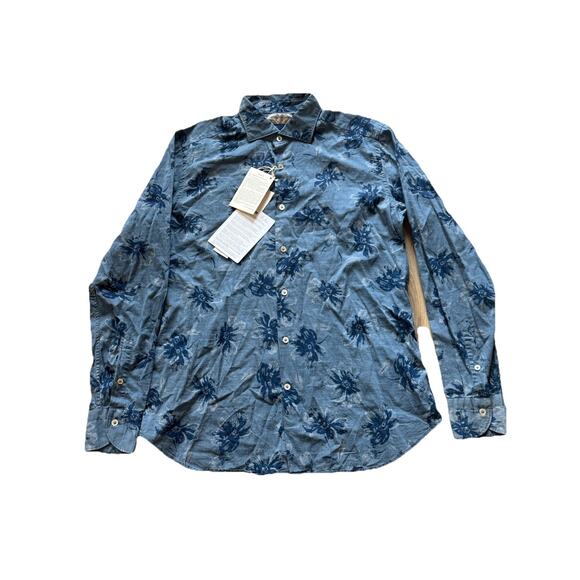 Guglielminotti Floral Print L/S Button Down Shirt Men’s 41/16 Blue New With Tags